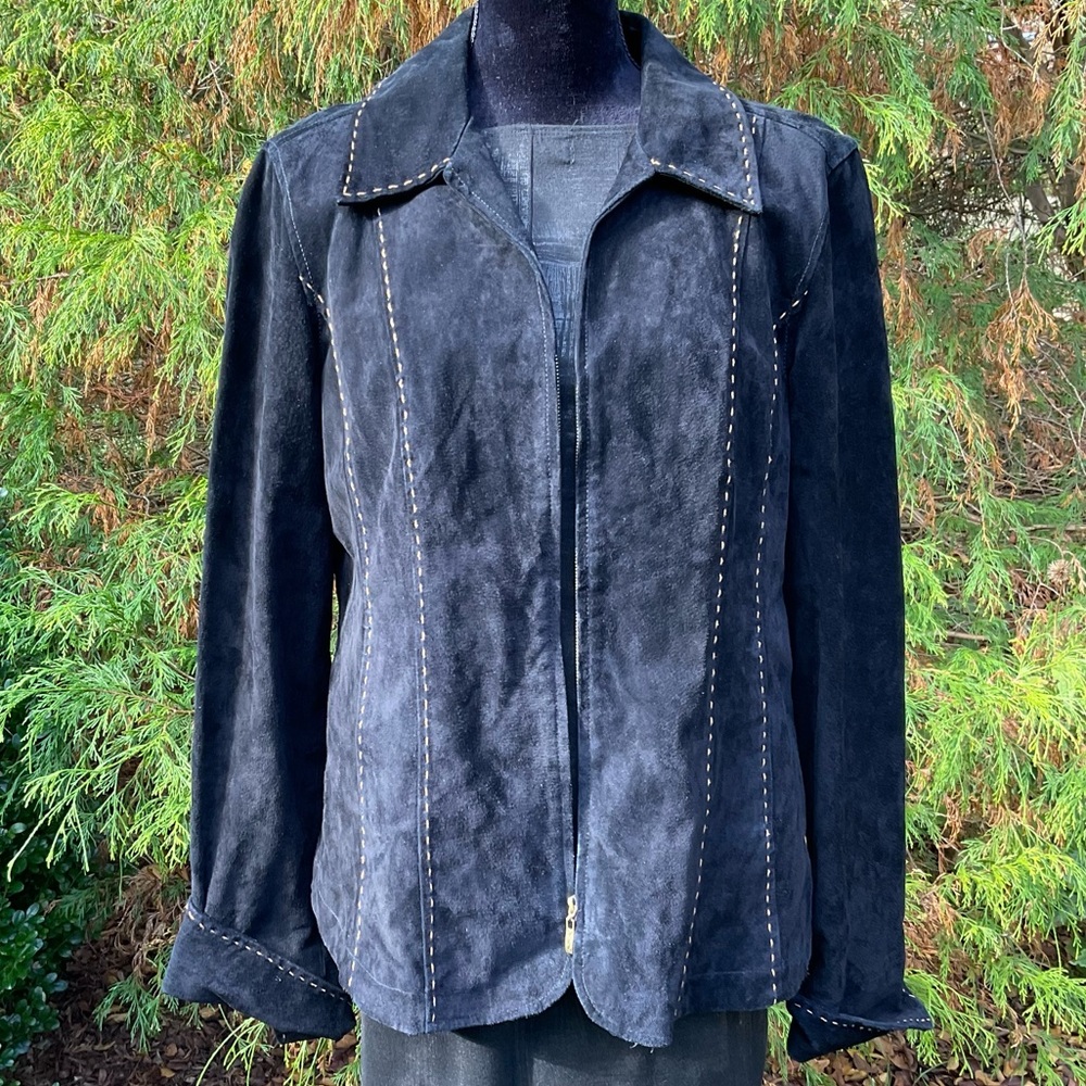 Black suede zip front jacket